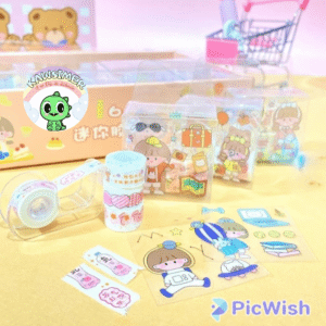 Set x4 washi tape + Dispensador + Stickers