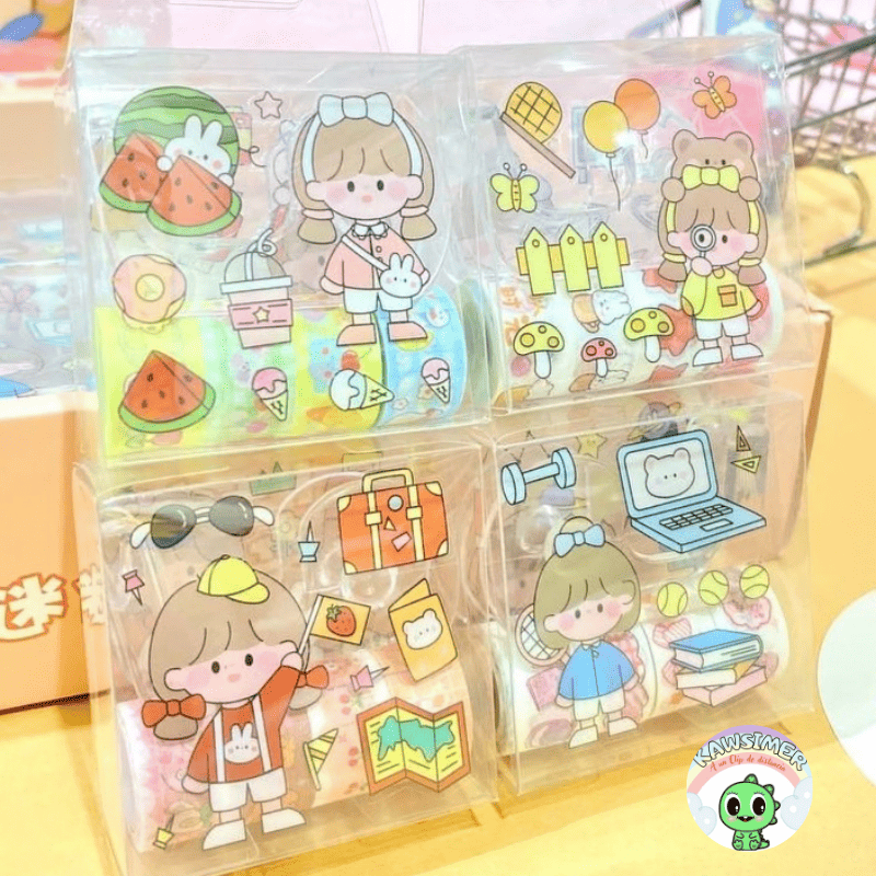 Set x4 washi tape + Dispensador + Stickers - Image 2